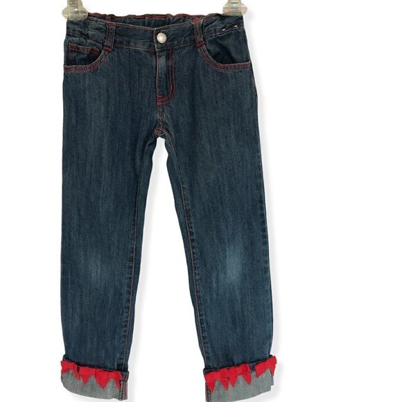 Gymboree Jeans Little Girl Size 7 Plus Red Bows Medium Wash Adjustable Waist - Picture 1 of 8